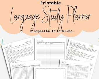 Language Learning Planner | Self Study Foreign Languages Printable Pack | Language Workbook | Vocabulary Learning | Study Goal Setting |