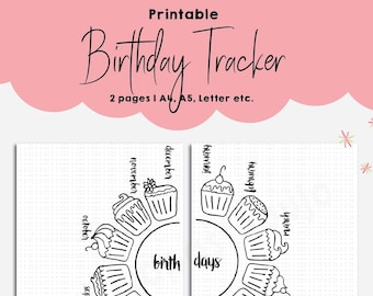 Birthday Tracker Bullet Journal | Bday Colour-In Cupcake BuJo Printable Insert