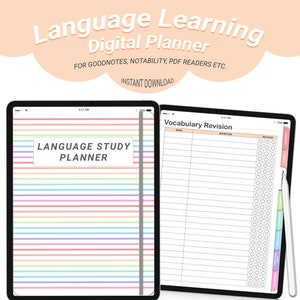 Language Learning Planner Digital, Language Study Planner, Language Learning Notebook, Language Notebook, Language Study, Language Journal
