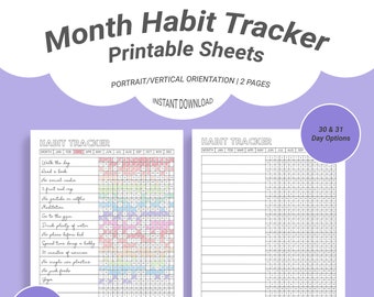 Habit Tracker Printable, Habit Tracker Template, Habit Tracker PDF, Habit Tracker Printable for Planner, Habit Tracker Monthly