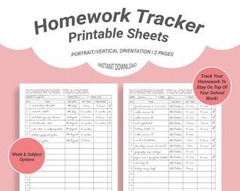 Homework Tracker Printable Sheets | Homework & Assignment Planner | Student Planner | School Planner | Educational Printable |