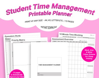 Student Time Management Printable Planner | Study Planning | Time Blocking | Daily, Weekly, Schedule | Assessment Planning | Study Guide