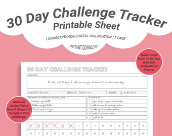 30 Day Challenge Tracker Printable | Bullet Journal Habit Tracker | Goals Builder | Monthly Routine Planner | Instant Download