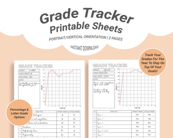 Grade Tracker Printable | Goal Grade Tracking | Letter Grade & Percentage Grade Options | College, High School, Education Planner