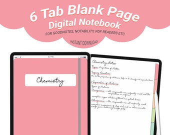 Digital Notebook With Tabs (Blank Pages), iPad Notes Template, Digital Notebook With Hyperlinks, Goodnotes Notebook, Notability Notebook