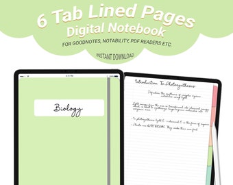 Digital Notebook With Tabs (Lined Pages), iPad Notes Template, Digital Notebook With Hyperlinks, Goodnotes Notebook, Notability Notebook