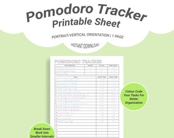 Pomodoro Technique Study Session Tracker Printable | Productivity & Time Management Planner | Instant Download | Created By StudyStuff