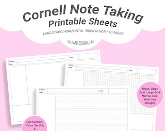 Cornell Notes (Landscape/Horizontal), Cornell Notes Printable, Cornell Notes Template Goodnotes, Cornell Notes Paper, Cornell Notes Template