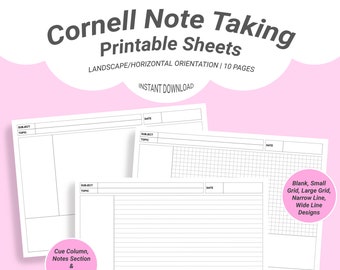 Cornell Notes (Landscape/Horizontal), Cornell Notes Printable, Cornell Notes Template Goodnotes, Cornell Notes Paper, Cornell Notes Template