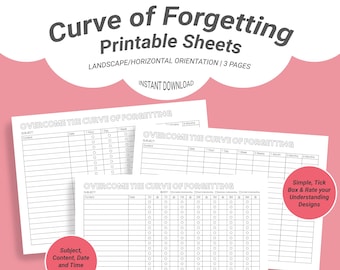 Overcome The Curve of Forgetting Study Printable Sheets | Spaced Repetition Learning | Revision Planner | Study Template | Instant Download