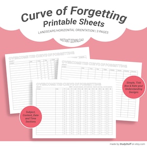 Overcome The Curve of Forgetting Study Printable Sheets | Spaced Repetition Learning | Revision Planner | Study Template | Instant Download