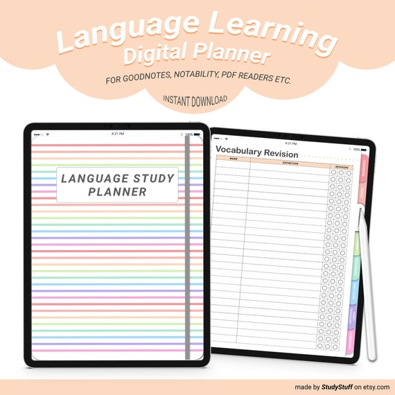 Language Learning Planner Digital, Language Study Planner, Language Learning Notebook, Language Notebook, Language Study, Language Journal