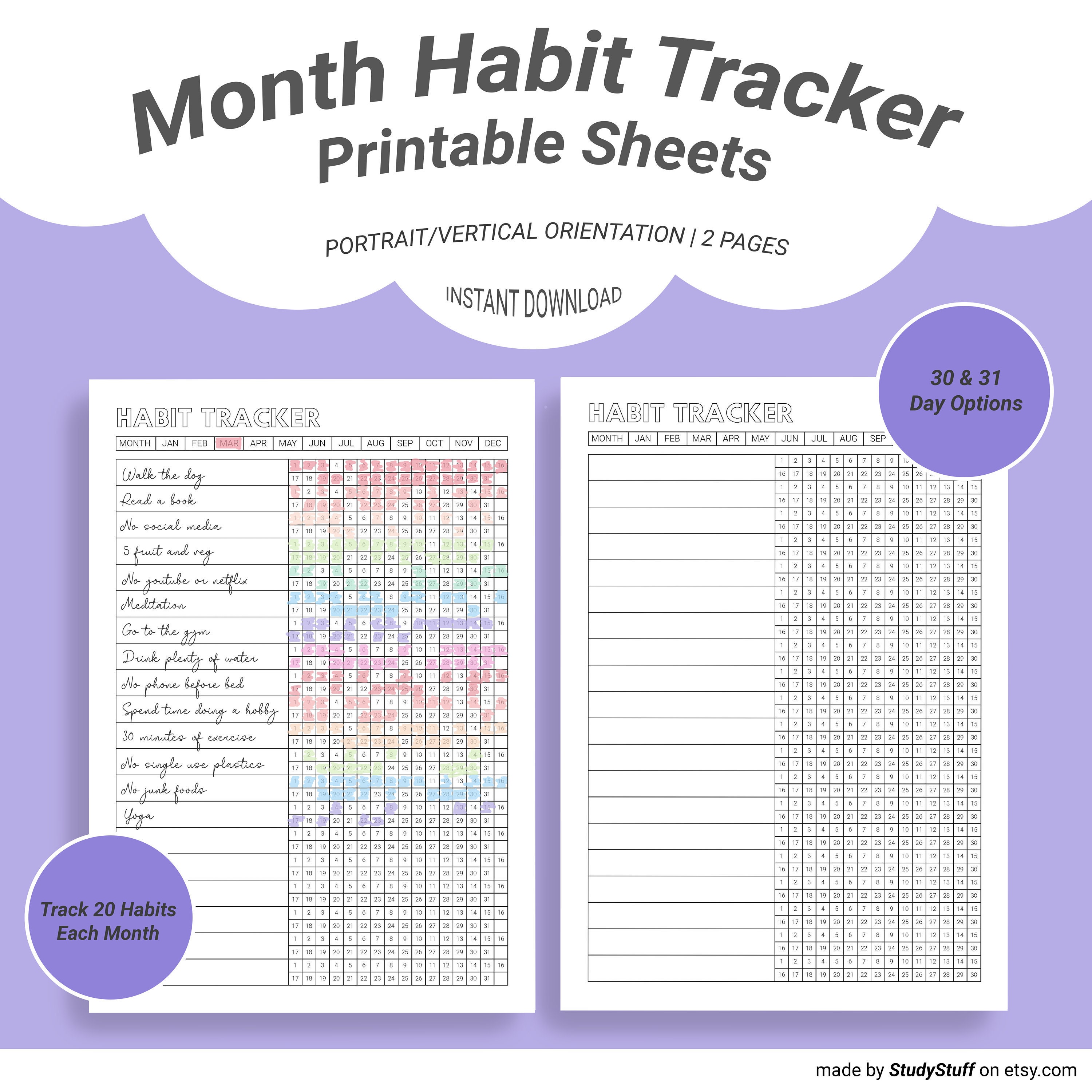 Habit Pattern Printable Habit Tracker Journal Digital Habit Routine 