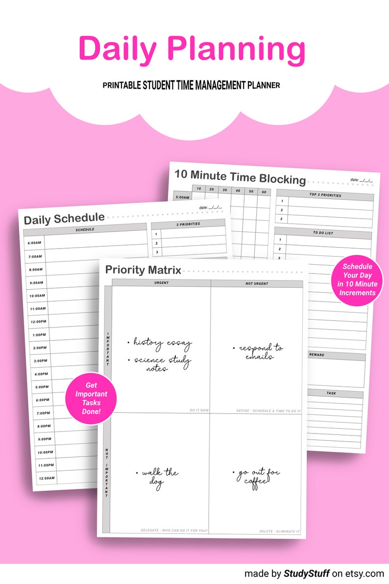 Student Time Management Printable Planner Study Planning Etsy Australia