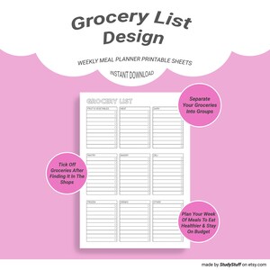 Weekly Meal Planner & Grocery List Printable Pack Kitchen, Cooking, Shopping List, Family Budget, Student Budget, Meal Prep, Grocery List image 4