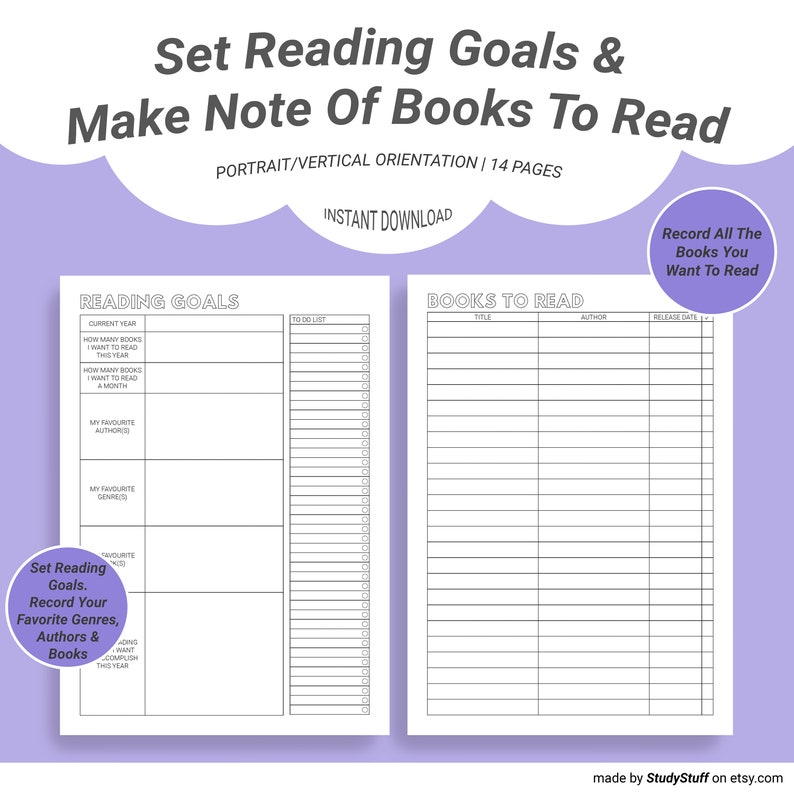 Reading Journal & Book Review Printable Planner Reading Etsy Australia