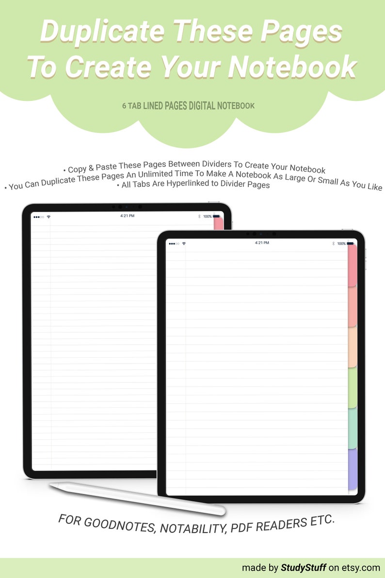 Digital Notebook With Tabs (lined Pages), iPad Notes Template, Digital ...