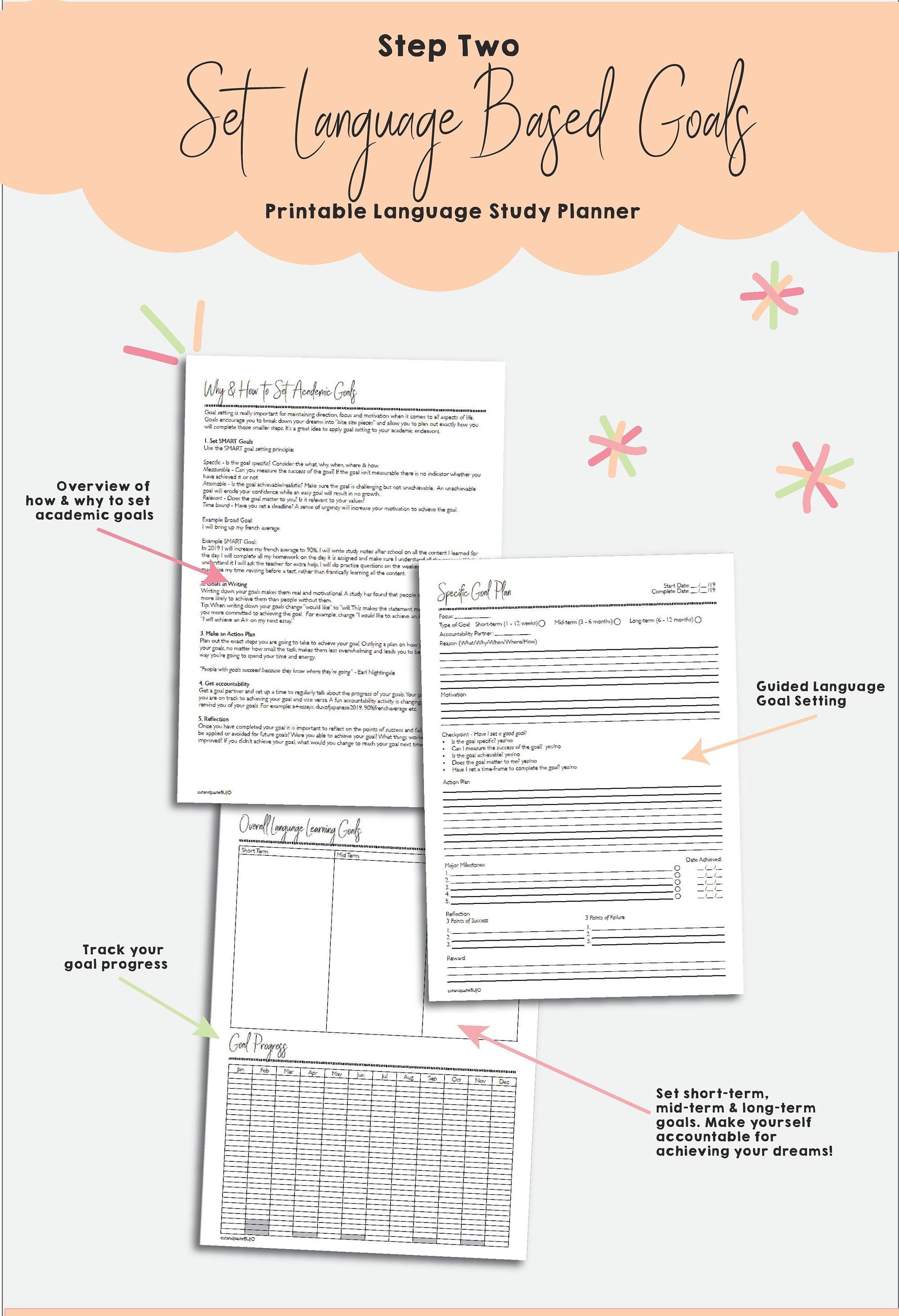 Language Learning Planner | Self Study Foreign Languages Printable Pack ...