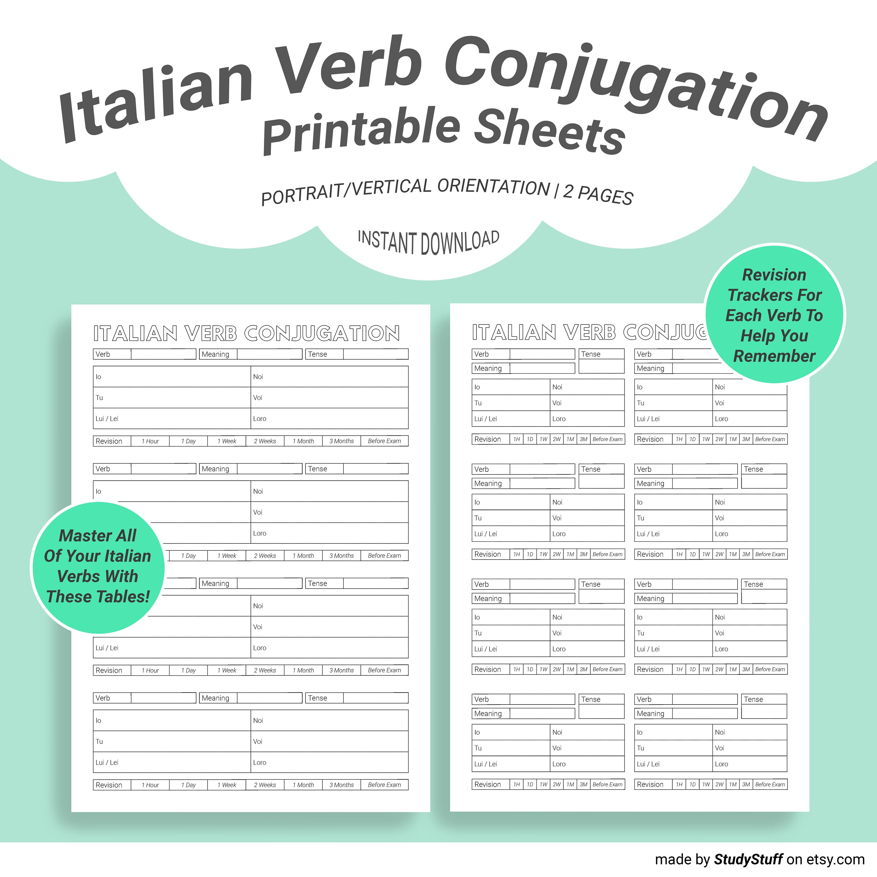 Italian Language Verb Conjugation Practice Worksheets Etsy 