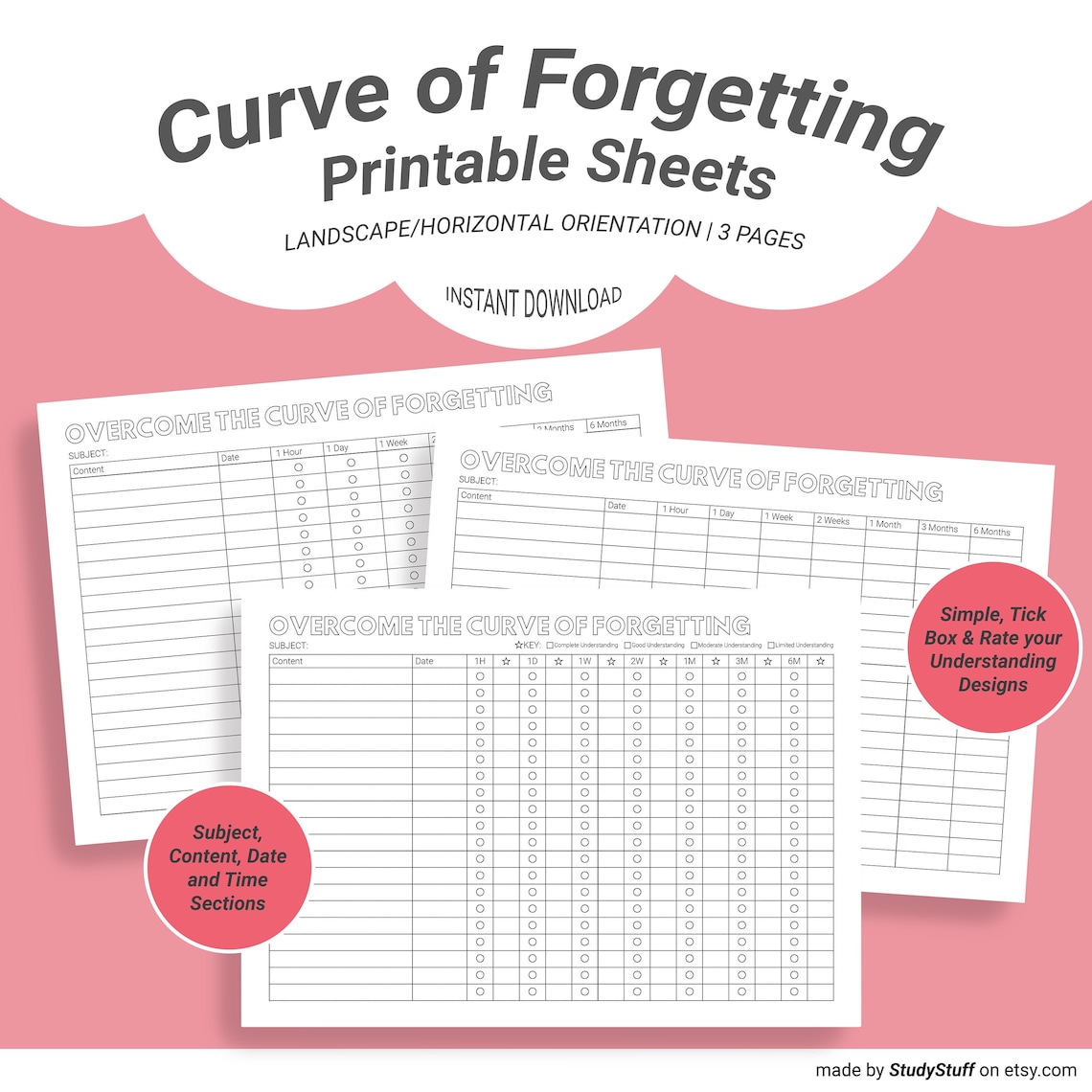 Overcome The Curve of Forgetting Study Printable Sheets  image 0