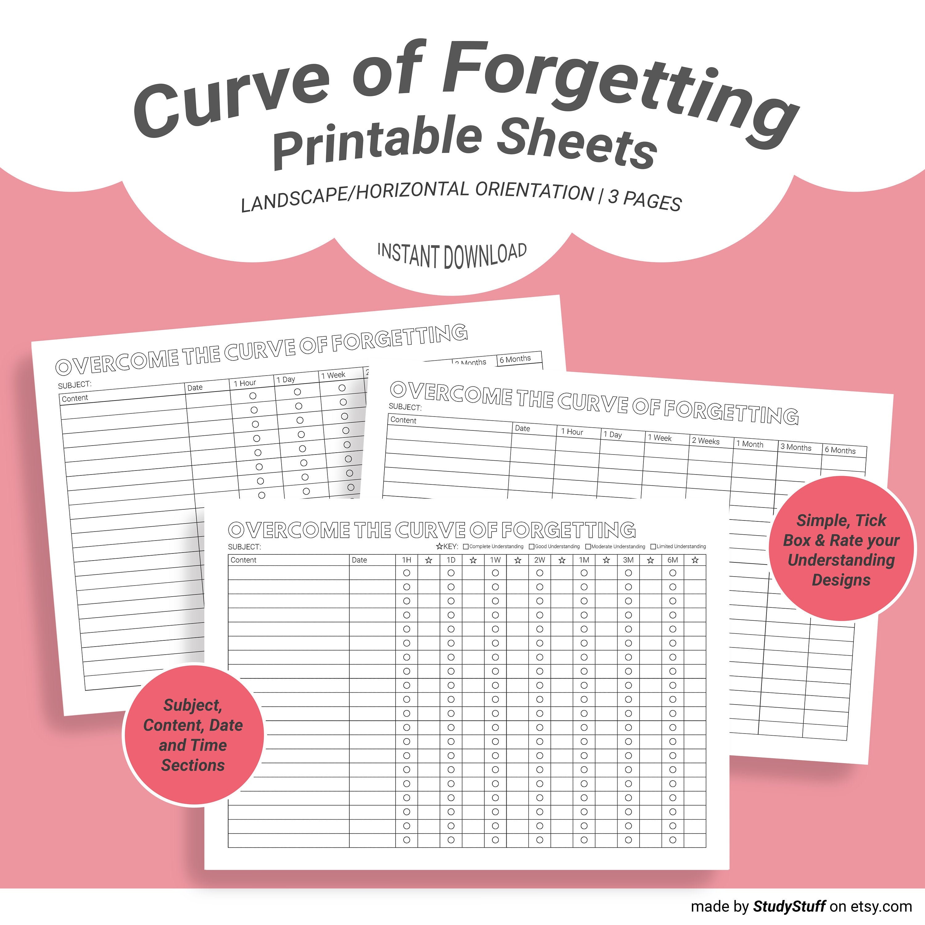 Overcome the curve of forgetting study printable sheets spaced