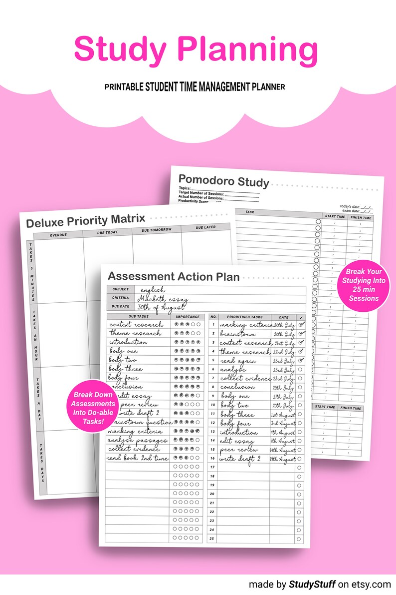 Student Time Management Printable Planner Study Planning Etsy Australia