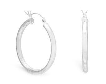 Sold in Pairs 3mm Round Tube Hoop Earrings in .925 Sterling Silver Click Top