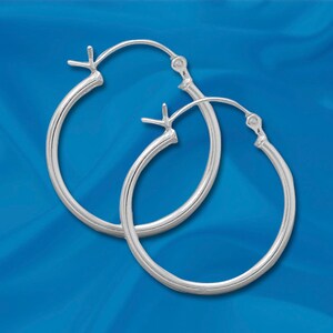 925 Sterling Silver 2mm x 30mm Hoop Earrings with Click - Sold in pairs