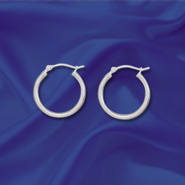 925 Sterling Silver 2mm x 15mm Hoop Earrings with Click - Sold in pairs