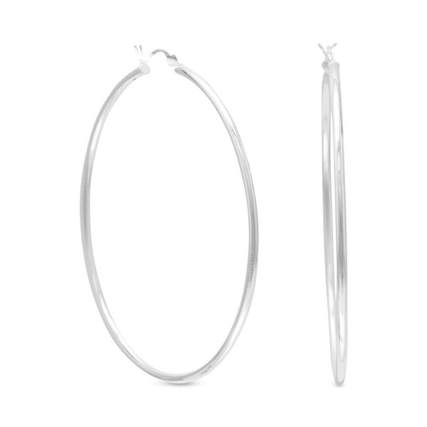 925 Sterling Silver 2mm x 55mm Hoop Earrings with Click - Sold in pairs