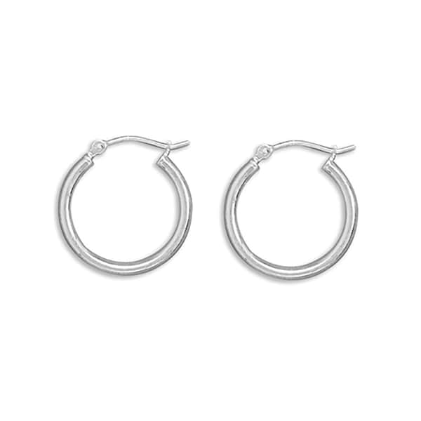 925 Sterling Silver 2mm x 15mm Hoop Earrings with Click - Sold in pairs