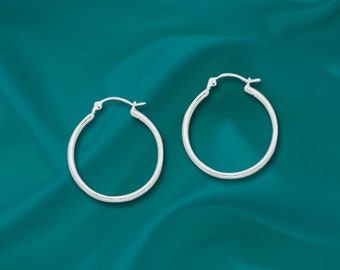925 Sterling Silver 2mm x 25mm Hoop Earrings with Click - Sold in pairs