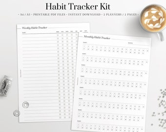 Habit Tracker Kit, Routine Tracker, Habit Planner | A4 - A5 | Printable