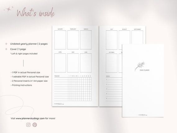 Personal Size Yearly Glance Insert Printed Personal Size 