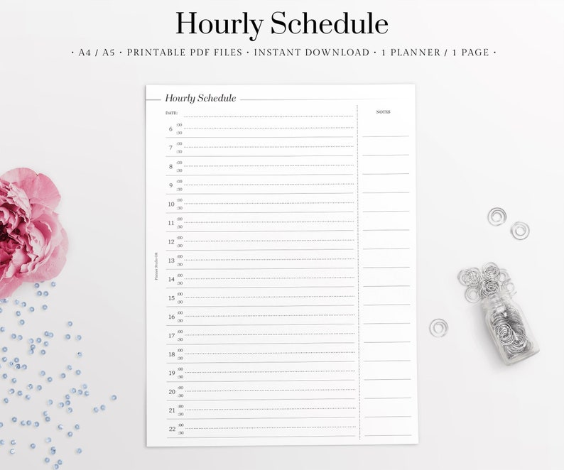 Hourly Schedule Hourly Planner Daily Organizer Appointments Etsy