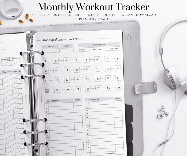 Monthly Workout Tracker Exercise Tracker Fitness Planner Etsy
