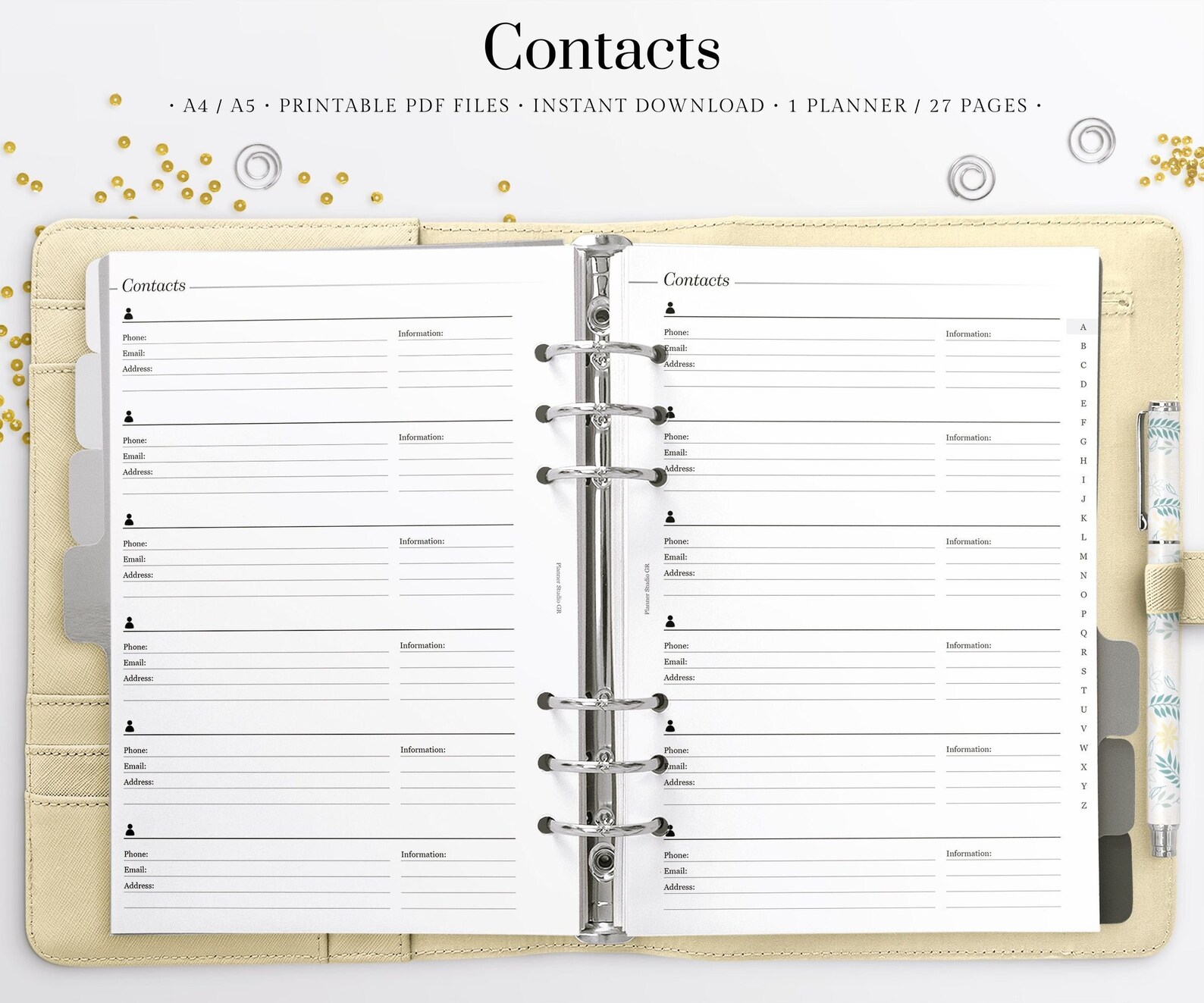 Contact List, Address Book, Phone List, Contact Information A4 A5