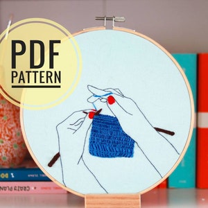 hand Embroidery Pattern, knitting Pattern, Beginner Embroidery Pattern, modern Embroidery, DIY Embroidery, knitting woman