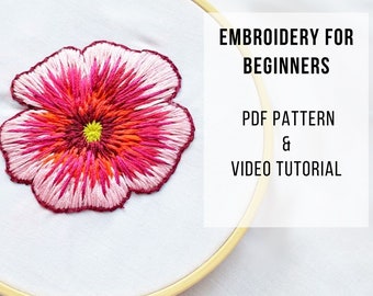 Embroidery Pattern for beginners, embroidery tutorial, flower embroidery, tropical flower, needlepainting beginner, needlepoint tutorial