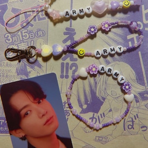 Bracelet, keychain and mobile charm inspired by BTS Army / customizable KPOP / i purple you borahae / suga jungkook tae jin jimin rm jhope