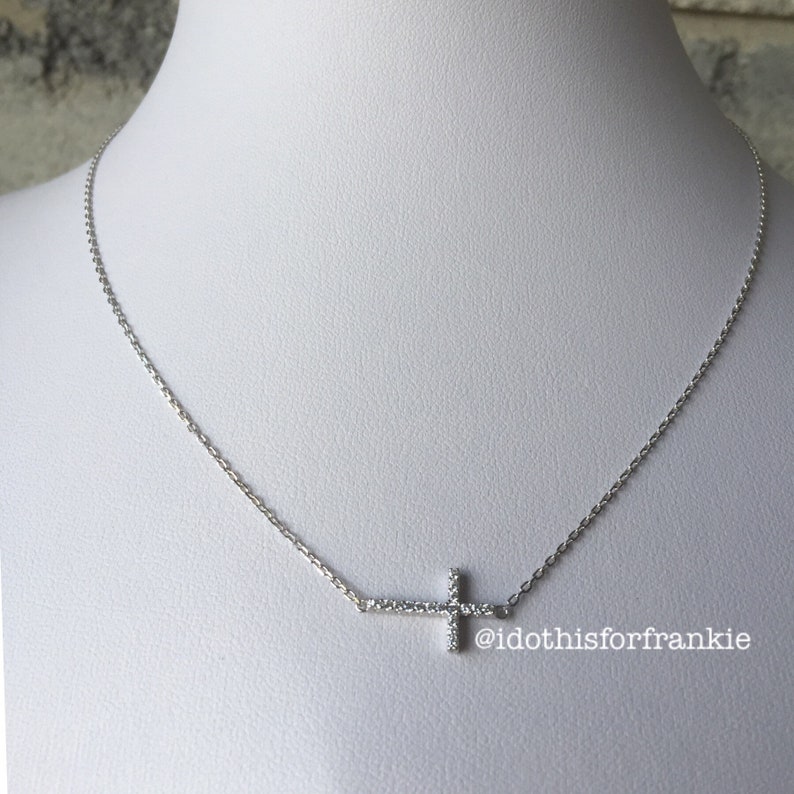 Cubic zirconia side cross necklace