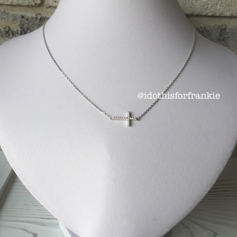 Cubic zirconia side cross necklace