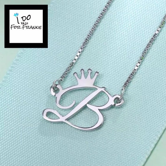Single Letter Necklace With Or Without Crown Etsy
