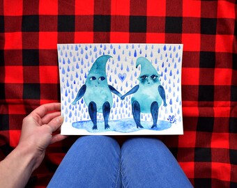 raindrops lovers original watercolor artwork