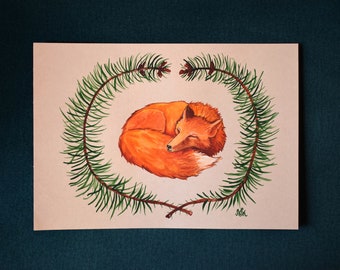 sleeping fox original watercolor