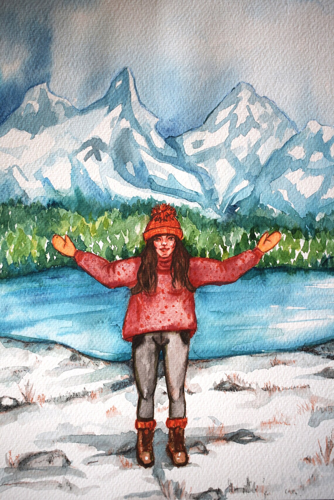 Mountain Girl Original Watercolor Illustration Etsy UK