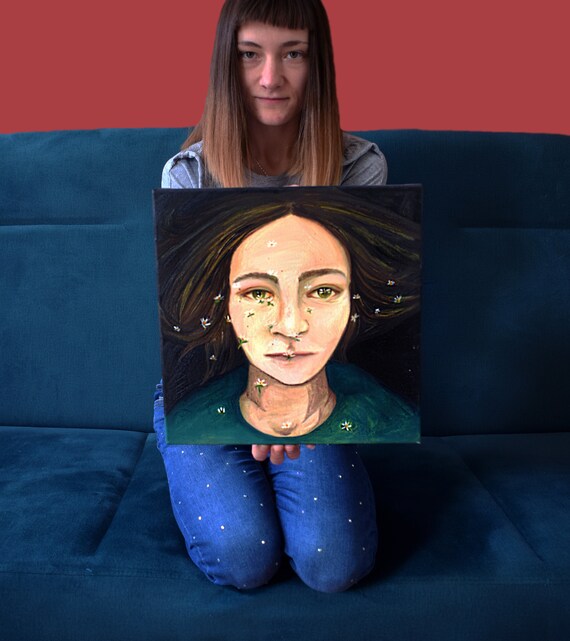 Flower in My Eye Original Women Painting Etsy