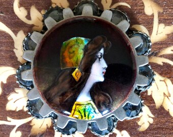 Vintage Opal Maiden, Steampunk Victorian Pendant