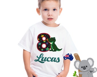 Boys Dinosaur Tshirt | Personalised | Birthday Shirt | Kids Gift | Embroidered