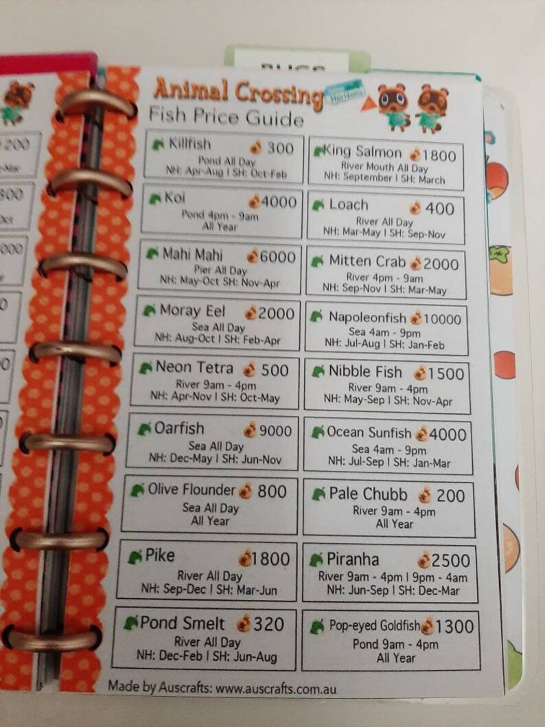 Animal Crossing Printable Bugs Fish & Fossil Guides Mini | Etsy